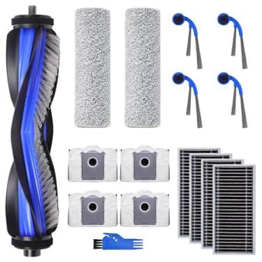 Imagem de Pacote com 16 peças de substituição T80 compatíveis com ECOVACS DEEBOT T80 Omni Robot Aspirador Acessórios, 1 escova principal, 2 rolos de esfregão, 4 escovas laterais, 4 filtros HEPA, 4 sacos de pó