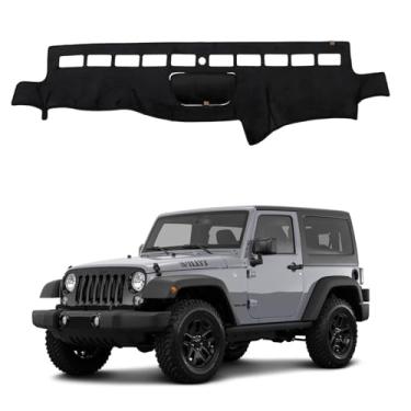 Imagem de BOLTRY Capa de painel para Jeep Wrangler JK 2011-2017 antiderrapante console central protetor solar brilho raios UV acessórios