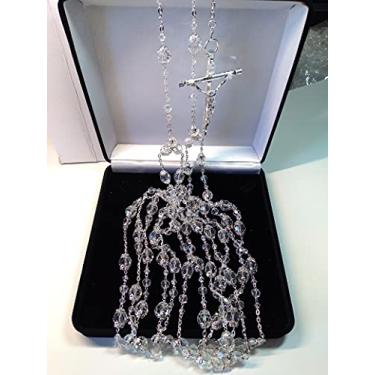 Imagem de Laço de Cadena de Cristal de Casamento com Casquillo en cuentas com Cruz Católica de Metal Lazo Color Plata Mide 46 pulgadas.