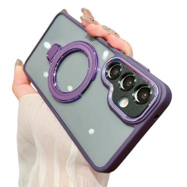 Imagem de Capa com suporte magnético transparente para Samsung S24 S25 Ultra S23 Plus Fe A55 A35 A25 A15 A54 A34 A14 A13 A12 A05 A05s (para Samsung A14/roxo escuro)