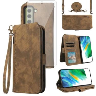 Imagem de Asuwish Capa de celular para Samsung Galaxy S21 FE 5G carteira celular com protetor de tela de vidro temperado alça transversal alça flip porta-cartões S 21 EF S21FE5G UW S21FE 21S G5 16.3 cm feminino