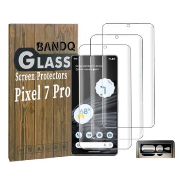 Imagem de BANDQ Pacote com 3 protetores de tela para Google Pixel 7 Pro, pacote com 3 + 1, 1 pacote com protetor de lente de câmera de vidro temperado, dureza 9H, protetor de tela de vidro temperado para Google