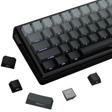 Imagem de Mciepny Conjunto de teclas PBT com 135 teclas degradê cinza com impressão lateral Doubleshot Shine Through Keycap Perfil OEM Estilo minimalista 60 65 75 100% para teclado Cherry Gateron Kailh MX