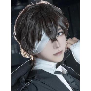 Imagem de Peruca Cosplay Meio a Meio Dazai Curta Marrom Escuro Sintética - Half 