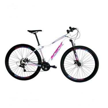 Imagem de Bicicleta Aro 29 Ksx Sd7 Feminina 21v Cabos Internos Alumínio Freios A Disco Garfo Suspensão Branco Pink Azul Tamanho 15
