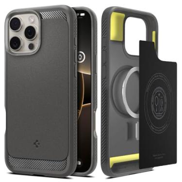 Imagem de Capa Spigen para iPhone 16 Pro Max, armadura robusta [MagFit] compatível com MagSafe - cinza