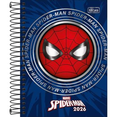 Imagem de Tilibra - Agenda Espiral Diária 11,7 x 16,4 cm Spider-Man 2026 - Fundo Azul com Máscara