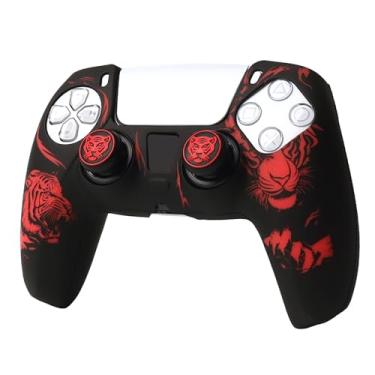 Imagem de Capa de controle de cabeça de tigre compatível com controle PS5/Playstation 5, capa protetora RALAN com alça de polegar personalizada