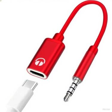 Imagem de OONAISE Cabo adaptador de áudio macho de 3,5 mm para fêmea tipo C, cabo analógico tipo C para conversor de 3,5 mm para fones de ouvido, MP3 Players, tablets, laptops, karaokê (vermelho)