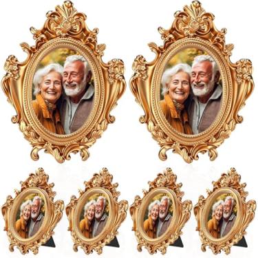 Imagem de AceOrbit 6 porta-retratos de resina Dia dos Mortos Dia de Los Muertos Decorações Ofrenda para exibição de mesa, festa mexicana, decoração de Dia dos Mortos (Oval)