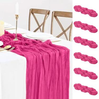 Imagem de Pacote com 6 Caminhos de mesa de gaze rosa choque verão transparente fúcsia pano de queijo corredor de mesa boho gaze 300 centímetros decorações de mesa de verão para casamentos, chá de bebê, festas