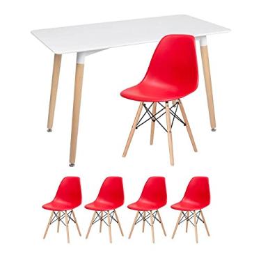 Imagem de Kit - Mesa retangular Eames 60 x 120 cm + 4 cadeiras Dsw Mesa branco com cadeiras vermelho