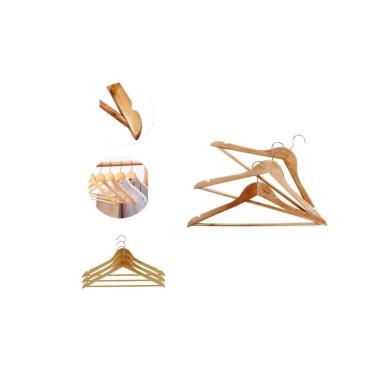 Imagem de Kit 3 Cabide De Madeira Roupa Adulto Gancho Cromado Elegante