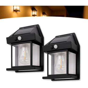 Imagem de Kit 2 Luminária Solar Jardim Led 600x Branco Quente Ambar Spot Parede 