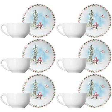 Imagem de Conjunto de 6 Xícaras de Chá com Pires Snow de Cerâmica 250ml - Allean