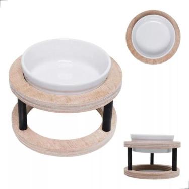 Imagem de Comedouro Pet Bebedouro Cachorro Gato Elevado Único Tam P Marrom Claro