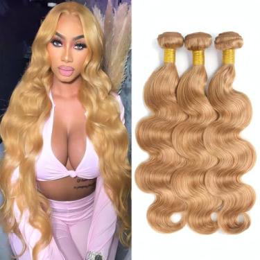 Imagem de LOIUMGUU Cor #27 Feixes de cabelo humano loiro mel 3 mechas 66 71 71 71 cm extensões de cabelo virgem brasileiro não processado trama dupla completa e grossa mínimo emaranhado e queda
