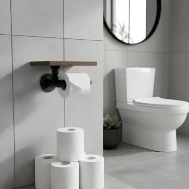 Imagem de Porta Papel Higiênico Acessório para Banheiro Papeleira Suporte de Parede Estilo Industrial Preto Laca