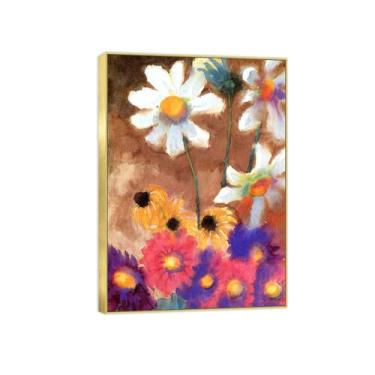 Imagem de BMZFYBS Arte de parede em tela de flores reprodução de pintura famosa - imagens de moldura dourada para sala de estar - flores coloridas - pôster e impressões 50 x 70 cm 20 x 27 pol