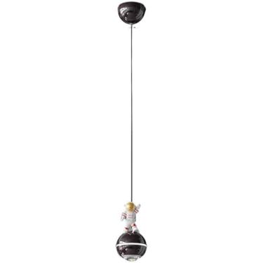 Imagem de Lustre moderno LED pendente luz para quarto de crianças lua planeta astronauta teto pendurado lâmpada preto esférico cromo lustre industrial luminária para quarto cozinha, preto-pé