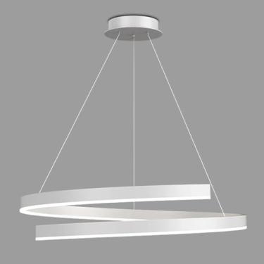 Imagem de Luminária pendente de teto em espiral, luminária pendente linear, lustre LED moderno, luz pendente de onda regulável de 55 W com controle remoto para sala de jantar, ilha de cozinha, lustre