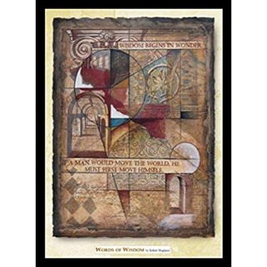 Imagem de Buyartforless Work Framed Words Robert Hoglund 22x28 Pôster impressão artística abstrato vintage design histórico colagem sabedoria começa in Wonder, If a Man World He Must First Move Himself, marrom