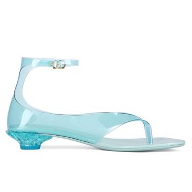 Imagem de USRUNOE Chinelo feminino de salto gatinho – Sandálias de salto dental gelatinosas com alça transparente, salto baixo transparente, salto gatinho elegante para o verão, sandálias sociais casuais, Azul