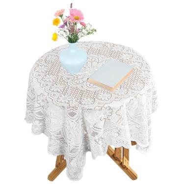Imagem de XLIUAX Toalha de mesa de renda, toalha de mesa quadrada pequena de 89 x 89 cm, toalha de mesa de renda branca vintage para mesas de café, toalhas de mesa de crochê Lvory bordadas, como decoração de