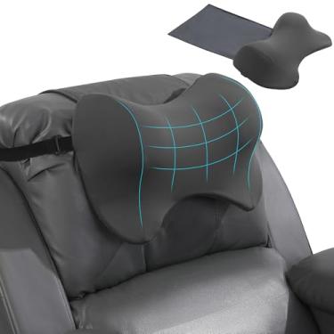 Imagem de MABOZOO Travesseiros de pescoço para poltrona, travesseiro de encosto de cabeça de espuma viscoelástica com suporte antiderrapante e alças elásticas, travesseiro reclinável de pescoço para alívio da