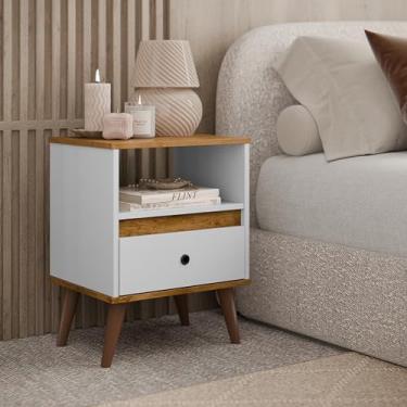 Imagem de Mesa de Cabeceira Pequena Off White/Branco/Preto – Modelo Ted com Gaveta Única (Branco)