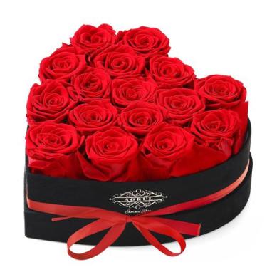 Imagem de Flores preservadas, rosas em forma de coração, caixa Agrul, 16 unidade