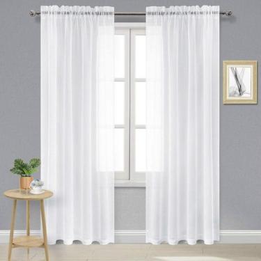 Imagem de Cortinas transparentes DWCN brancas, 300 cm de comprimento, poliéster,
