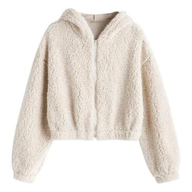 Imagem de Jaqueta feminina ZAFUL com capuz e zíper Faux Shearling Fluffy