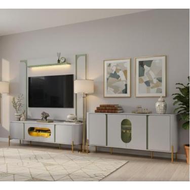 Imagem de Conjunto Sala Apollo Home para TV e Buffet Porta Vidro e LED - Mega Fa