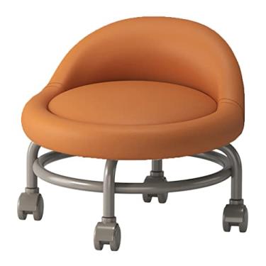 Imagem de MZYSGFCY Banqueta baixa com rodas e encosto, tamborete otomano, banco curto com rodas giratórias universais (laranja) (laranja)