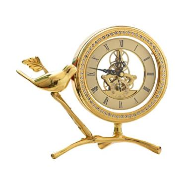 Imagem de WYUYIWH Relógio de mesa vintage leve luxo criativo moda relógio de mesa de cobre puro relógio de mesa moderno minimalista sala de estar relógio de mesa pássaro relógio de cobre relógios de casa para