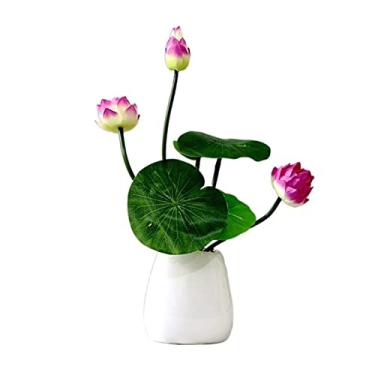 Imagem de CNBYDK Planta artificial zen simulação lótus decorativo conjunto de flores falsas ornamentos flores de seda decorações de interior flores artificiais planta
