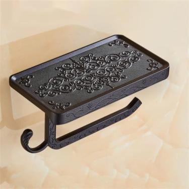 Imagem de Prateleiras de banheiro Rack de papel higiênico com prateleira de telefone suporte de papel de banheiro montado na parede (cor: Svart) (Svart)