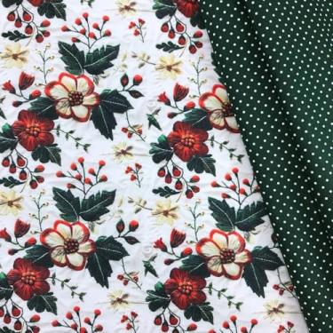 Imagem de Tecido Tricoline Digital Composê Floral Natal 3D Estampa Natalina Premium para Costura Artesanato -