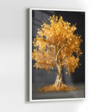 Imagem de Quadro Decorativo com Moldura e Acrilico Cristal Vidro Árvore Dourada 