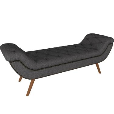 Imagem de Puff Recamier Decorativo Tamanho Casal com Tachas 140 cm Santorini P05 Linho Cinza Escuro - Lyam Decor