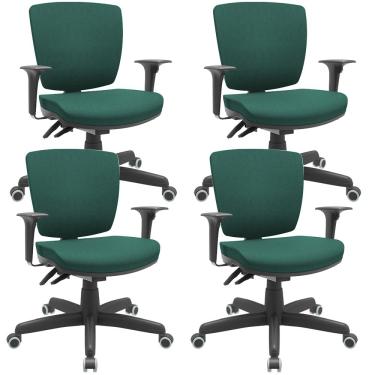Imagem de Kit 04 Cadeiras Escritório Executiva Office Giratória Preto Baixa Flexi P03 Poliéster Verde - Lyam