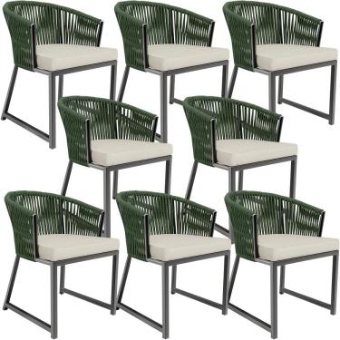 Imagem de Kit 08 Cadeiras Decorativas Para Área Gourmet Cozinha Corda Náutica Bethari D04 Verde - Lyam Decor