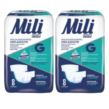 Imagem de Fralda Geriatrica Mili Vita Adulto    Tamanho G   2 Pacotes de 8 un    Total 16 Fraldas