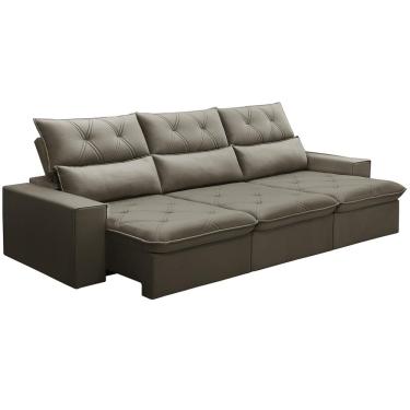 Imagem de Sofá Retrátil Reclinável Para Sala 4 Lugares 290cm Aires F04 Veludo Marrom Claro - Lyam Decor