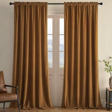 Imagem de Cortinas de veludo Joydeco Camel Brown 213x213cm 2 painéis