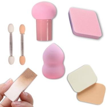 Imagem de Kit 8 Peças Profissional de Esponjas e Pincéis para Maquiagem, Blender, Base e Corretivo