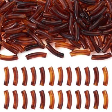 Imagem de Boutigem 100 peças de contas de tubo de acrílico curvo sela marrom imitação transparente de pedras preciosas de bambu contas de macarrão curvas grossas para colar de pulseira de miçangas faça você