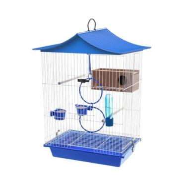 Imagem de Gaiola de periquito com acessórios ninho telhado completo para pássaros e pássaros(Azul)