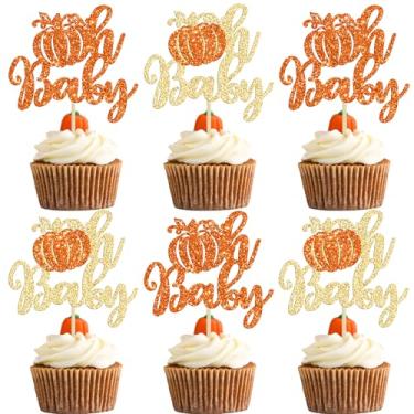 Imagem de Gyufise 24 peças abóboras Oh Baby Cupcake Toppers Abóbora Chá de Bebê Decorações de Bolo Revelação de Gênero para Ação de Graças Halloween Tema Abóbora Chá de Bebê Suprimentos